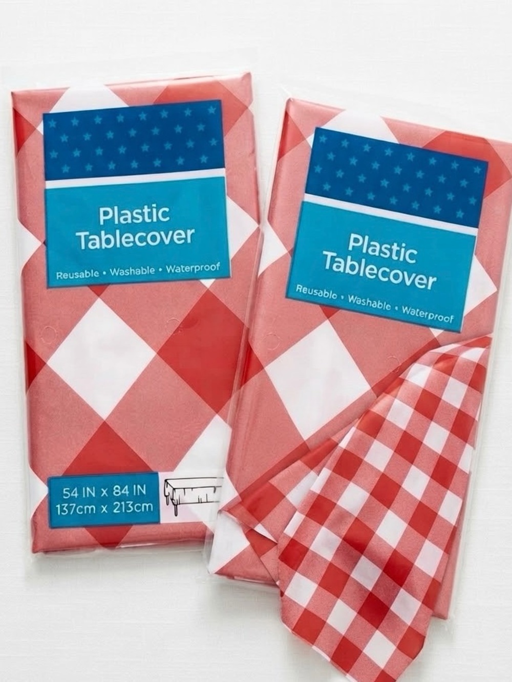 NEW 2pk Plastic Plaid Tablecover White 4th of July Party Supplies 54 in x 84 in